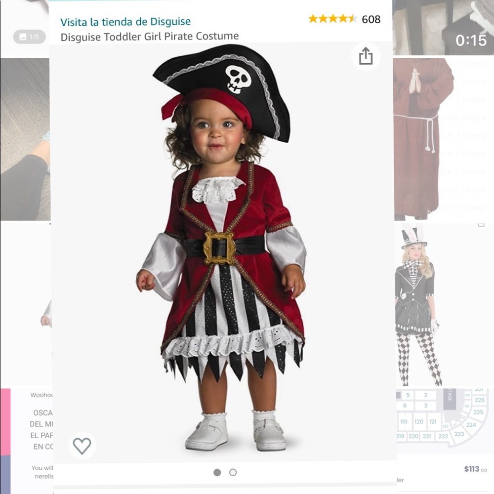 Toddler pirate costume. Includes hat and dress.